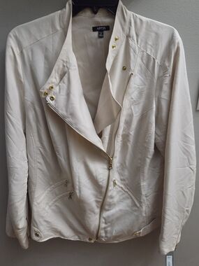 Apt. 9 Size 0X Cream Asymmetrical Zip Utility/Biker Inspired Lined Jacket- NWT